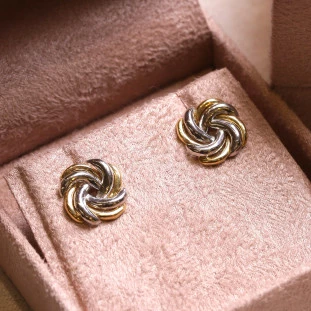 Brinco Entrelaçado Bicolor Em Ouro Amarelo 