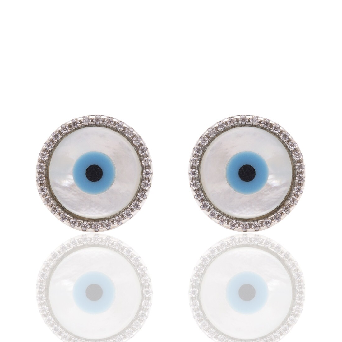 Brinco Olho Grego Cravejado com Zircônia em Prata