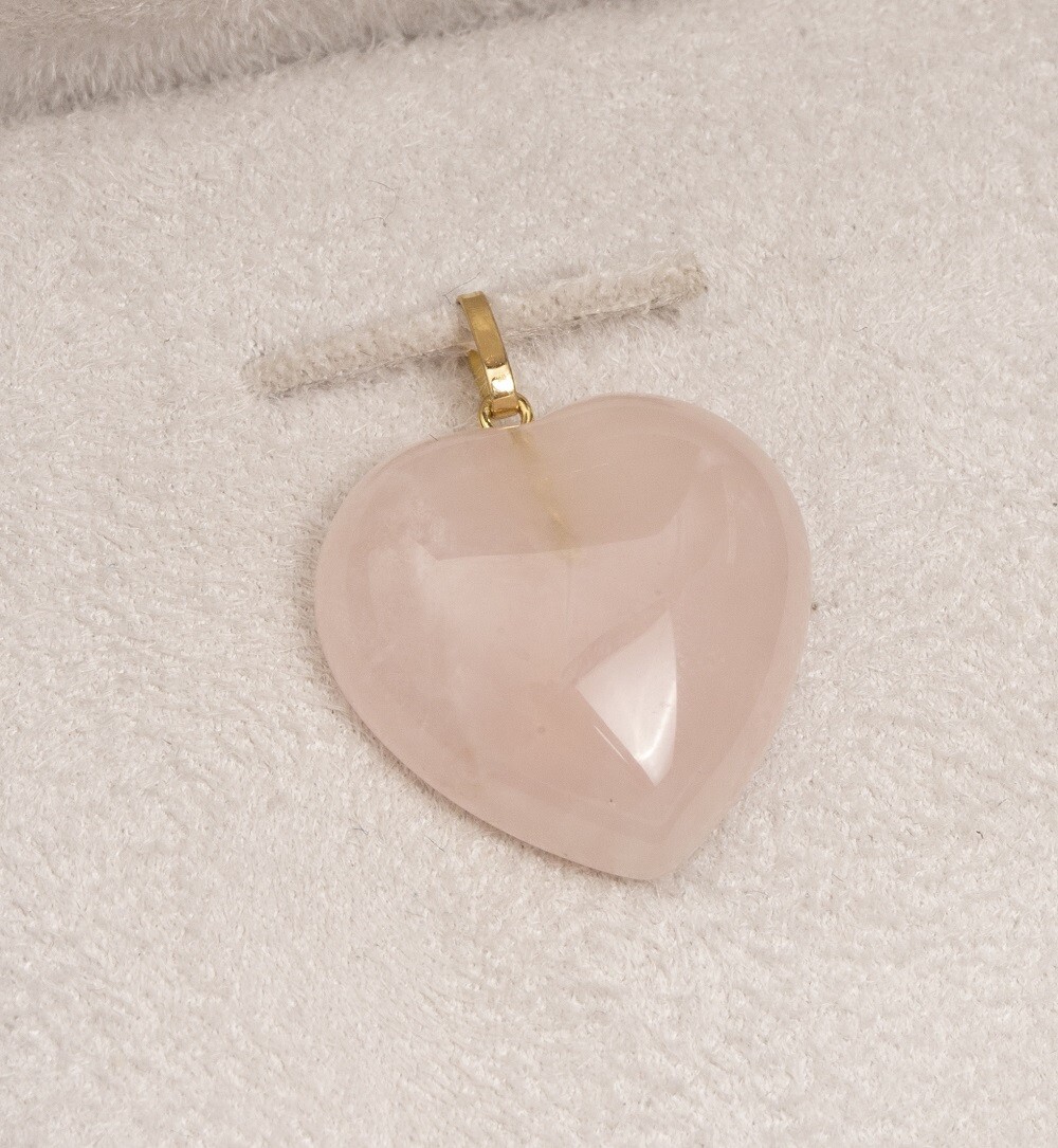 Pingente Coração Quartzo Rosa em Ouro Amarelo