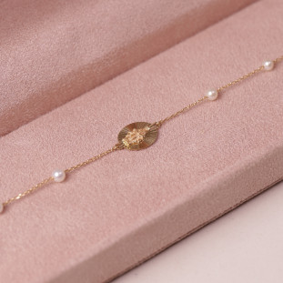 Pulseira Nsa Sra Das Graças Diamantada Com Pérolas Em Ouro Amarelo 