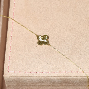 Pulseira Trevo Dupla Com Detalhe Diamantado Em Ouro Amarelo 