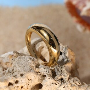 Anel Boleado Oco Em Ouro Amarelo