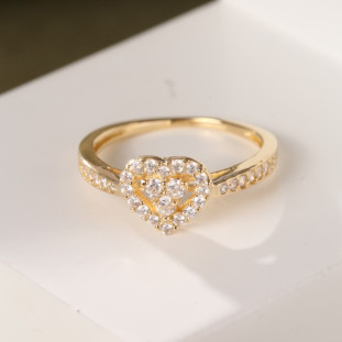 Anel Coração Vazado Zircônia em Ouro Amarelo
