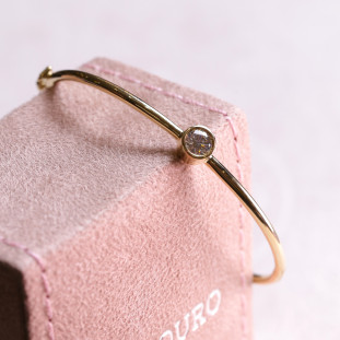 Bracelete Fia Redondo Com Moissanite Em Ouro Amarelo 