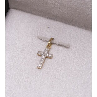 Pingente Cruz Pequena com Diamantes em Ouro Amarelo
