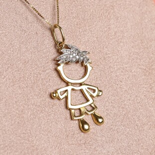 Pingente Menino Vazado com Diamante em Ouro Amarelo