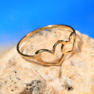 Anel Coração Duplo Vazado Em Ouro Amarelo 