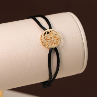 Pulseira Fio De Seda Com Pingente Mandala São Bento Em Ouro Amarelo 