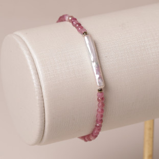 Pulseira Turmalina Rosa Com Filete De Madrepérola