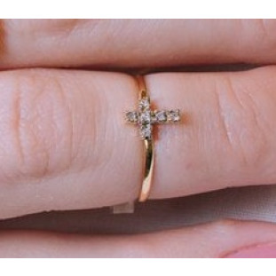 Anel Falange Cruz com Diamantes em Ouro Amarelo