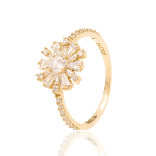 Anel Pizza com Zircônia Cravejada em Ouro Amarelo