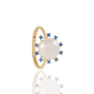 Anel com Pérola e Zircônia em Ouro Amarelo