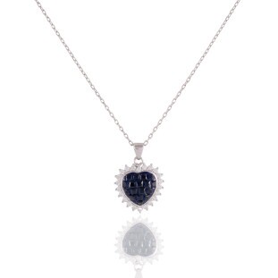 Gargantilha Coração Cravejado com Zircônia Safira em Prata