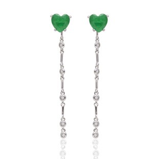 Brinco Coração Corrente Cravejado com Zircônia Esmeralda em Prata