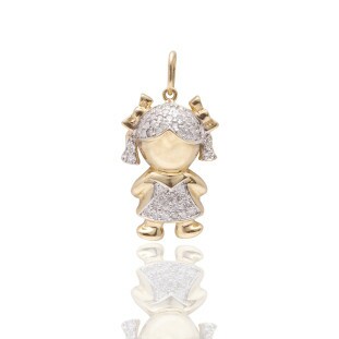 Pingente Menina com Diamante em Ouro Amarelo