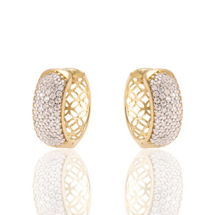 Argola Média Pavê com Zircônia em Ouro Amarelo