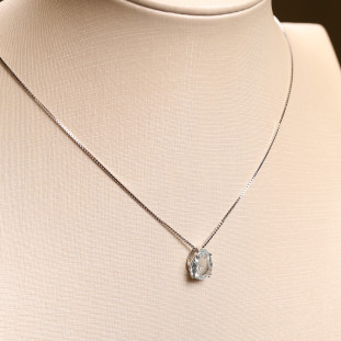 Gargantilha Gota Com Zircônia Tom Águamarinha Em Prata 