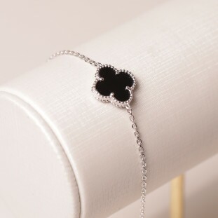 Pulseira Trevo Com Pedra Onix Em Prata 