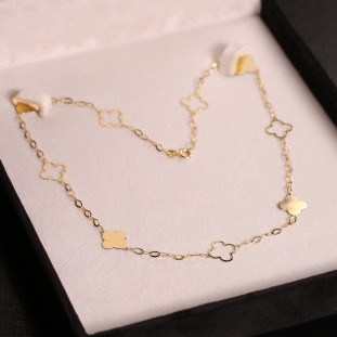 Gargantilha Trevos Polidos e Vazados Em Ouro Amarelo 