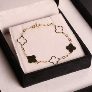 Pulseira Trevos Polidos e Vazados Em Ouro Amarelo