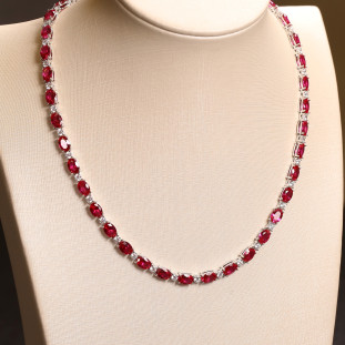 Gargantilha Riviera Cravejada Com Zircônias Tom Rubi Em Prata