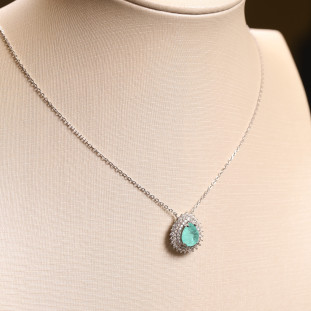 Gargantilha Gota Cravejado Com Zircônia Tom de Turmalina Em Prata