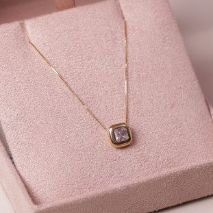 Gargantilha Quadrada Boleado Com Zircônias no Centro Em Ouro Amarelo