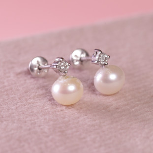 Brinco Pérola Com Diamantes Em Ouro Branco 