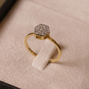 Anel Sextavado Cravejado Com Diamantes Em Ouro Amarelo 