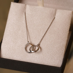 Gargantilha Com Dois Elos Unidos Em Ouro Branco 