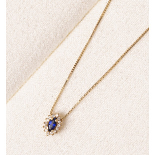 Gargantilha Safira Navete com Diamantes em Ouro Amarelo