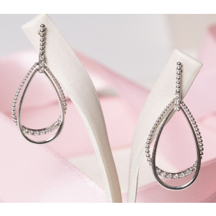 Brinco Gotas Pendurada com Diamante em Ouro Branco