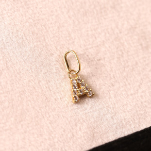 Pingente Letra A Cravejada Com Zircônias Em Ouro Amarelo 