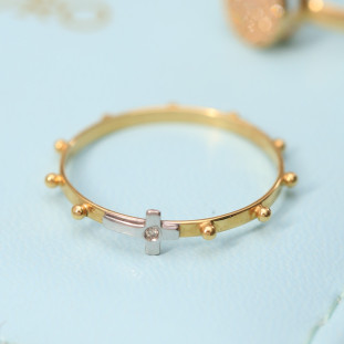 Anel Terço Cruz Com Diamante Em Ouro Amarelo 