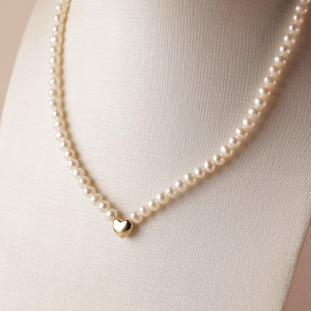 Colar de Pérolas Com Coração Em Ouro Amarelo 