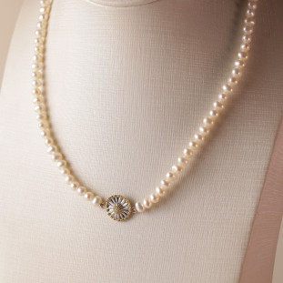 Colar de Pérolas Com Pingente Pizza Em Ouro Amarelo 