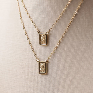 Escapulário Dupla Face  Com Corrente Elos Ovais Em Ouro Amarelo 