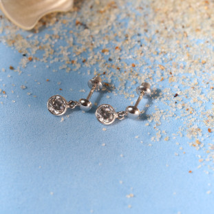 Brinco Pedra Pingente Com Cinta Redonda Em Ouro Branco