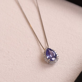 Gargantinha Gota Cravejado Com ZircôniasTanzanita Em Prata