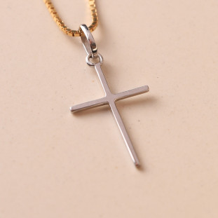 Pingente Cruz Em Ouro Branco