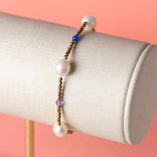 Pulseira de Pérolas Hematitas e Pedras Naturais 