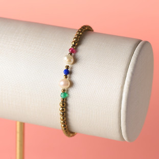 Pulseira Com Pérolas Hematitas e Pedras Naturais