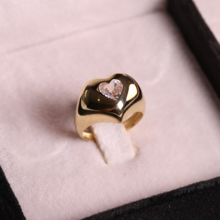 Anel Coração Boleado Com Zircônia Em Ouro Amarelo