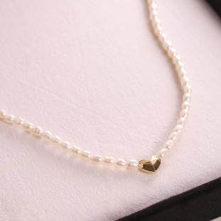 Gargantilha Coração Facetado Com Pérolas Em Ouro Amarelo 