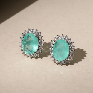 Brinco Oval Cravejado com Zircônias Colombianas em Prata