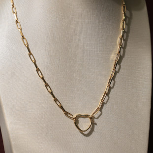 Corrente Elos Alongados Com Fecho Coração Em Ouro Amarelo 