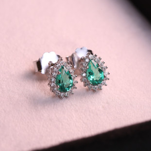 Brinco Gota Com Moissanites Semelhantes a Esmeraldas Em Prata