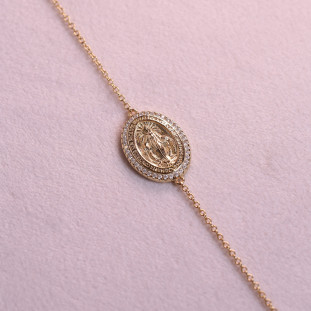 Pulseira Nsa Aparecida Cravejada Com Moissanites Em Prata Com Banho Em Ouro Amarelo 