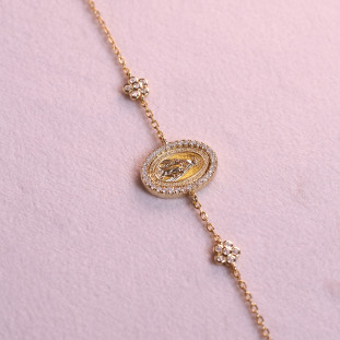 Pulseira Nsa Das Graças Cravejada Com Moissanites Em Prata Com Banho Em Ouro Amarelo 