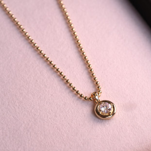 Gargantilha Corrente Bolinhas Ponto de Luz Com Moissanite e Banho Em Ouro Em Prata 